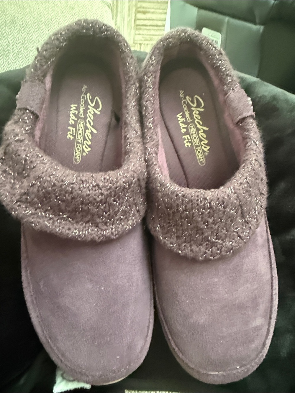 Skechers Women’s Plum Slip-On Cozy Knit Suede clogs